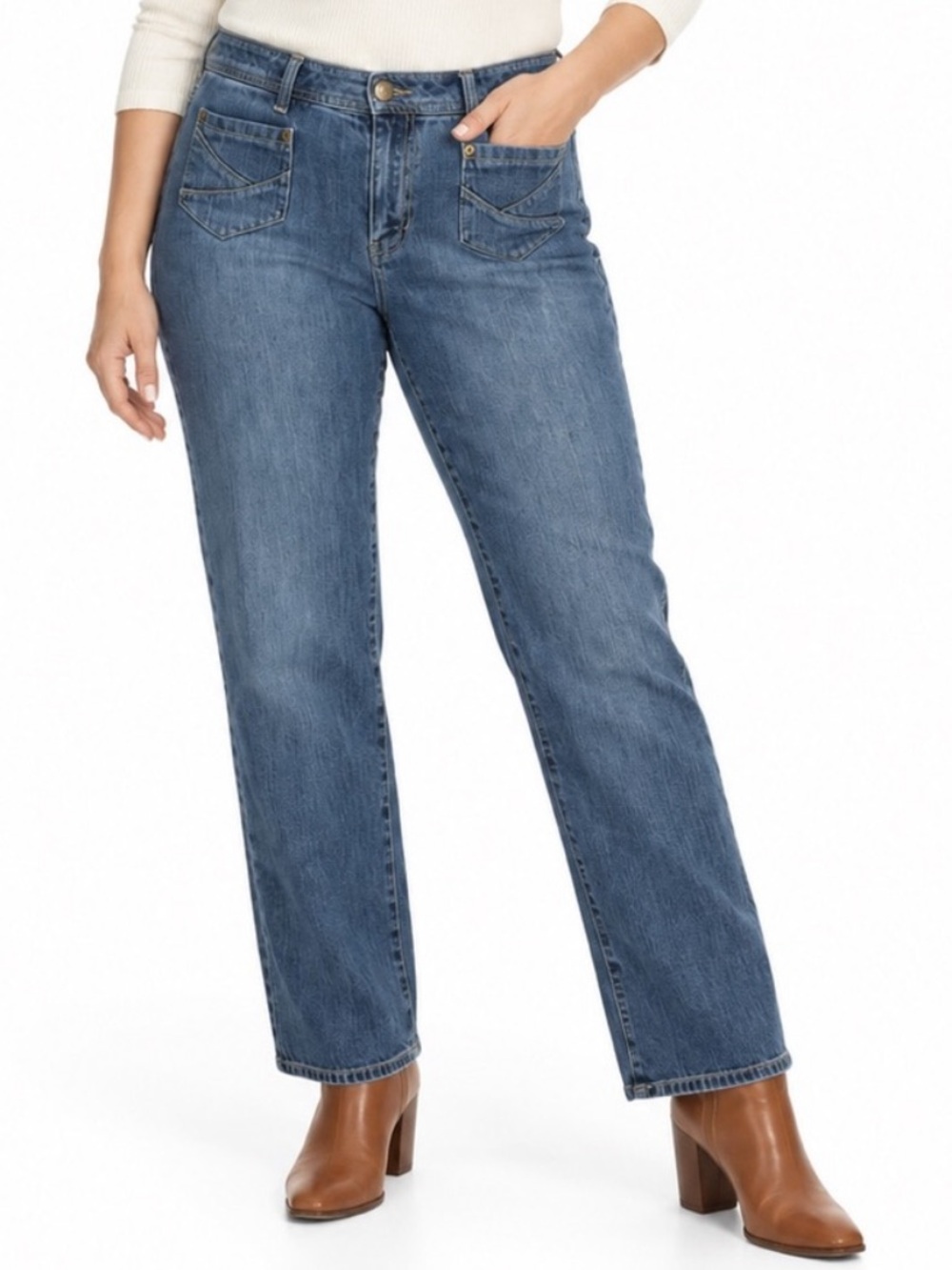 Kim Rogers Straight Leg Jeans Womens Size 12 Mid-Rise Stretch Denim Classic Blue